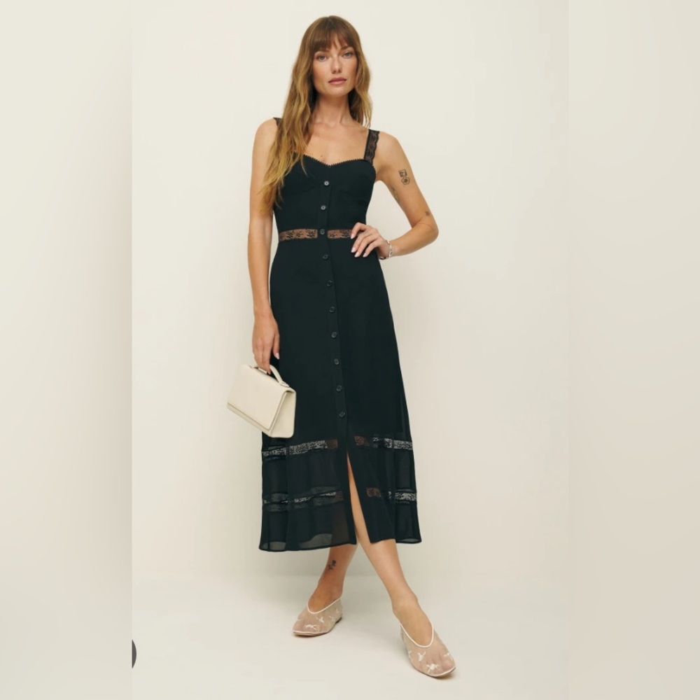 New Reformation Wynton Lace Midi Dress Black Size 2 - Picture 3 of 14
